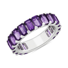 新款 925 纯银八边形紫水晶永恒结婚戒指