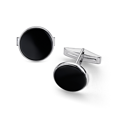 Large Round Onyx Cuff Link and Stud Set in Sterling Silver | Blue Nile