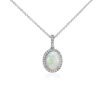 Opal and Diamond Pendant in 14k White Gold (10x8mm) | Blue Nile
