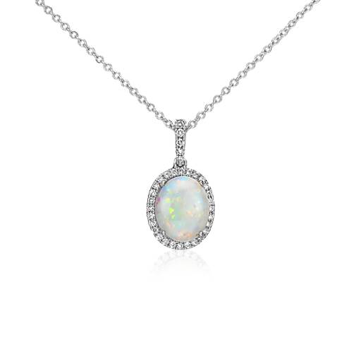 Opal and Diamond Pendant in 14k White Gold (10x8mm) | Blue Nile