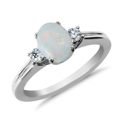  Opal  and Diamond  Ring  in 18k White  Gold  8x6mm Blue Nile