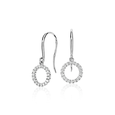 Diamond Circle Drop Earrings in 14k White Gold (1/5 ct. tw