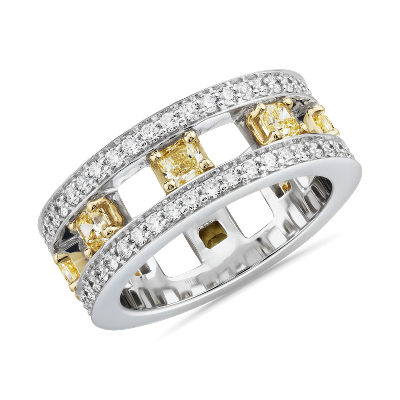 Open Trio Yellow Diamond Eternity Ring In 18k White And Yellow