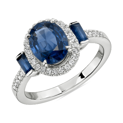 Oval and Baguette Sapphire Ring in 14k White Gold | Blue Nile