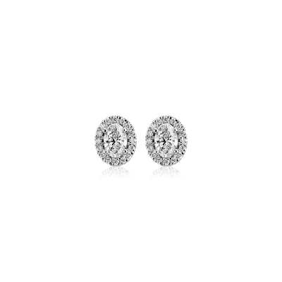 Oval-Cut Diamond Halo Stud Earrings in 14k White Gold (3/4 ct. tw ...