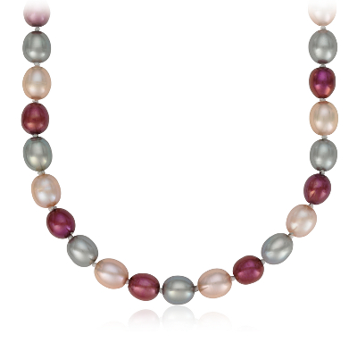 Blush Oval Freshwater Cultured Pearl Necklace With Sterling Silver 36