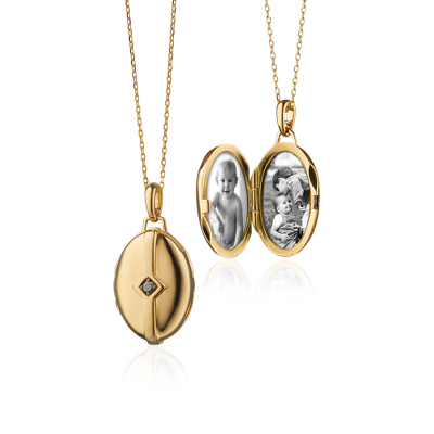 Sculpted Locket with Black Diamond in 18k Yellow Gold | Blue Nile