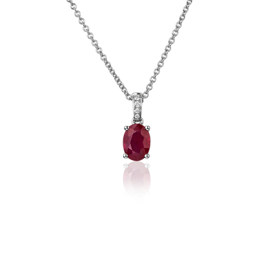 Oval Ruby and Diamond Pendant in 14k White Gold | Blue Nile