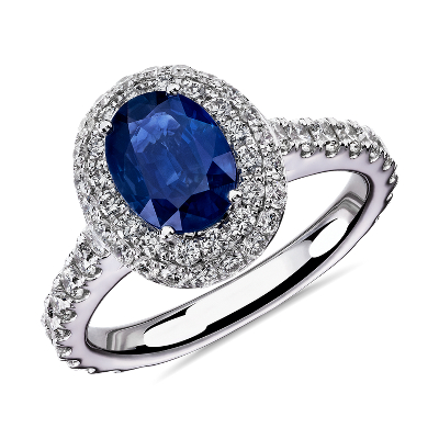 Oval Sapphire and Double Halo Diamond Ring in 14k White Gold (8x6mm ...