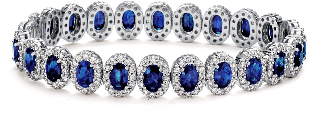 Oval Sapphire and PavÃ© Diamond Bracelet in 18k White Gold | Blue Nile