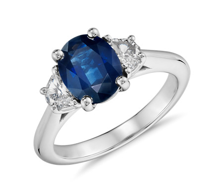 Sapphire and Half-Moon Shaped Diamond Ring in Platinum (9x7mm) | Blue Nile