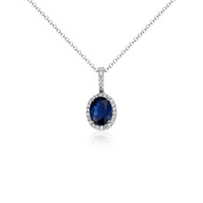 Oval Sapphire and Micropavé Diamond Pendant in 14k White Gold (8x6mm)