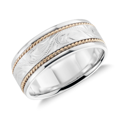 Two Tone Paisley Wedding Ring In 14k White Gold And Yellow Gold