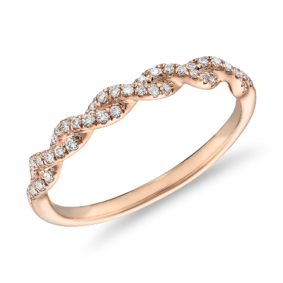 Pave Twist Diamond Wedding Ring In 14k Rose Gold 1 8 Ct Tw