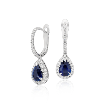 Pear Sapphire and Diamond PavÃ© Drop Earrings in 18k White