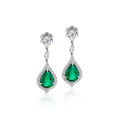 Elegant Pear-Shaped Emerald and Diamond Drop Earrings in