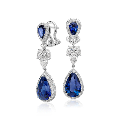 Sapphire and Diamond Drop Earrings in 18k White Gold (5.29
