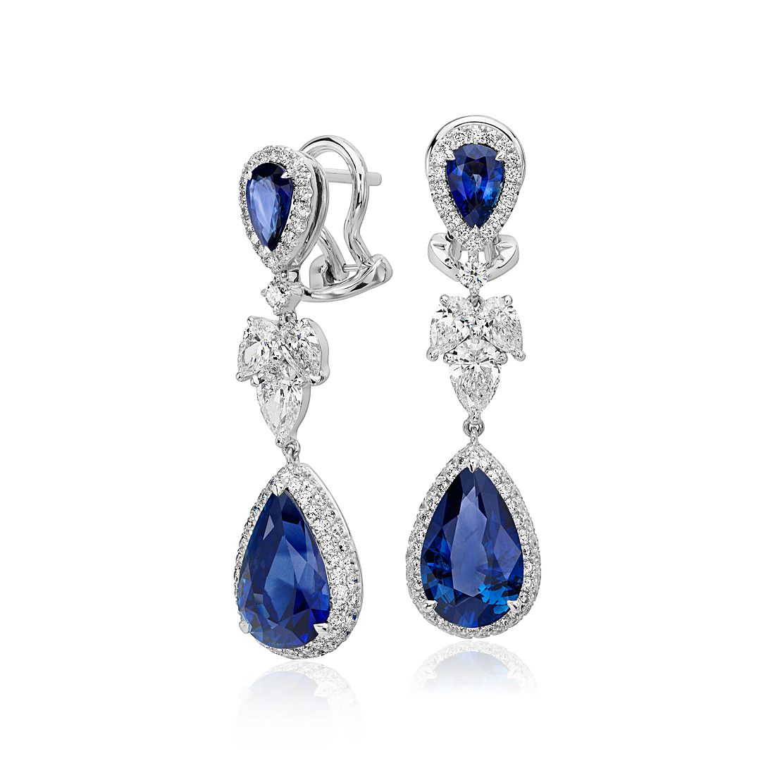 Sapphire and Diamond Drop Earrings in 18k White Gold (5.29 ct. tw
