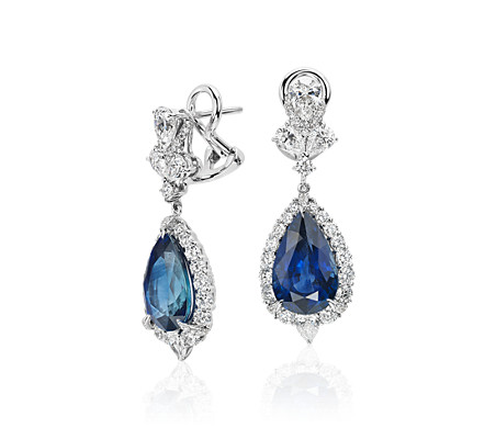 Pear Shape Sapphire and Diamond Drop Earrings in 18k White Gold | Blue Nile