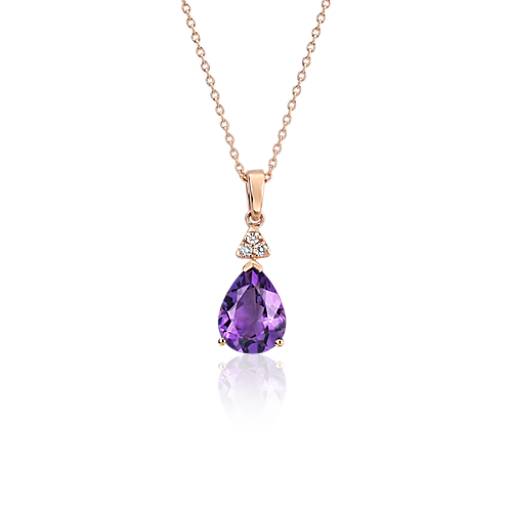 Pear-Shaped Amethyst Pendant with Diamond Trio in 14k Rose Gold (9x7mm ...