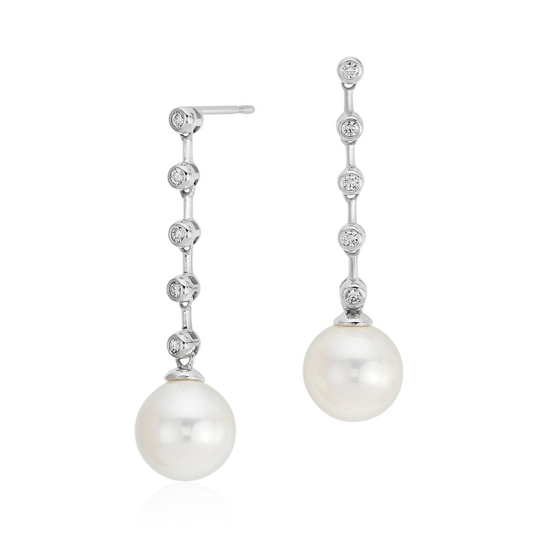 Freshwater Cultured Pearl and Diamond Drop Earrings in 18k White Gold ...