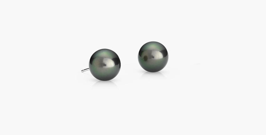 A pair of 10 millimetre black with green undertone Tahitian cultured pearl stud earrings with white gold posts