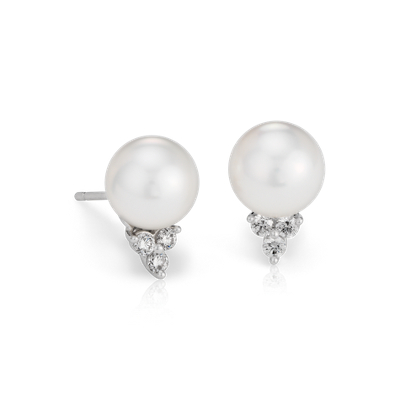 South Sea Cultured Pearl and Diamond Stud Earrings in 18k White Gold ...