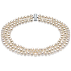 Three-Strand Baroque Freshwater Cultured Pearl Necklace with Sterling Silver (7.5mm)