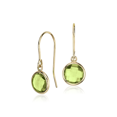 Peridot Solitaire Earrings in 14k Yellow Gold (7mm) | Blue