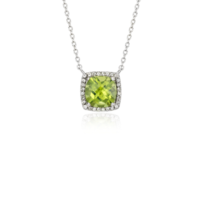 Peridot and White Topaz Halo Necklace in Sterling Silver (8x8mm) | Blue ...