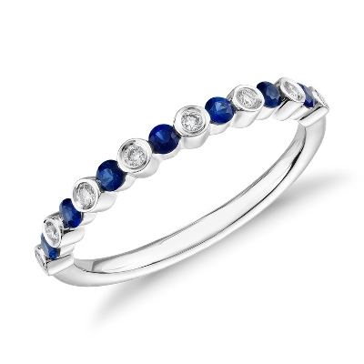 Petite Alternating Sapphire and Diamond Stacking Ring in 14k White Gold