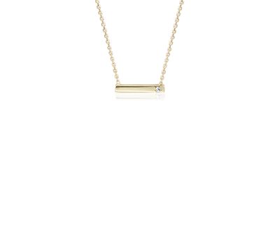 Petite Bar Necklace with Diamond Detail in 14k Yellow Gold Petite Bar Necklace with Diamond Detail in 14k Yellow Gold