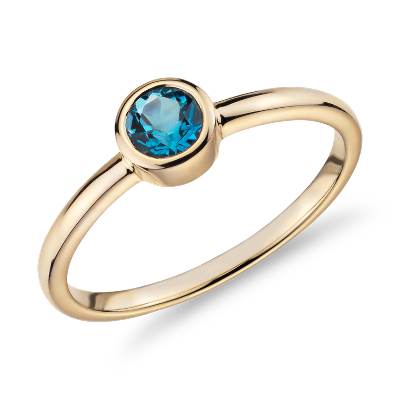 Petite Bezel Set Swiss Blue Topaz Fashion Ring In 14k Yellow Gold