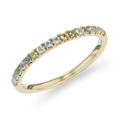 Petite Blue Topaz Sky Blue Topaz And Peridot Ring In 14k Yellow
