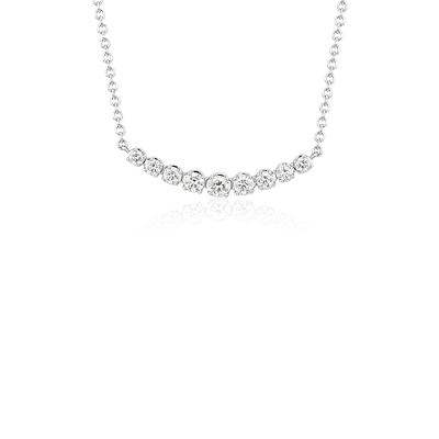 Petite Curved Diamond Bar Necklace in 18k White Gold (1/3 ct. tw ...