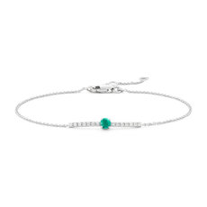 Petite Emerald and Diamond Bar Bracelet in 14k White Gold (3mm)