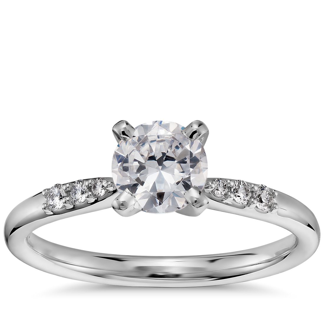 3/4 Carat Preset Petite Diamond Engagement Ring in 14k White Gold