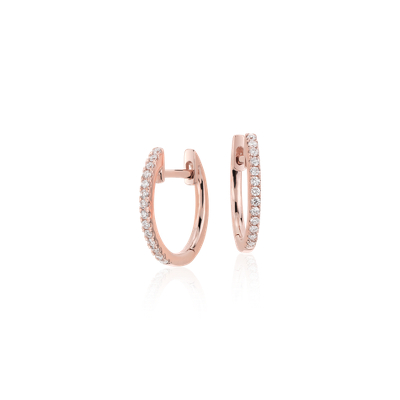 Petite Diamond Huggie Hoop Earrings In 14k Rose Gold 1 10 Ct Tw