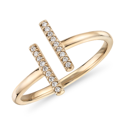 Delicate Pavé Split Bar Diamond Fashion Ring in 14k Yellow Gold | Blue Nile