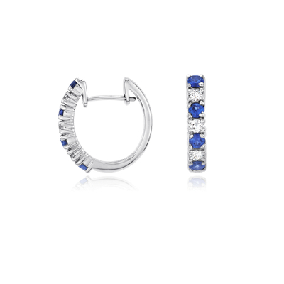 Petite Diamond and Sapphire Earrings in 18k White Gold | Blue Nile