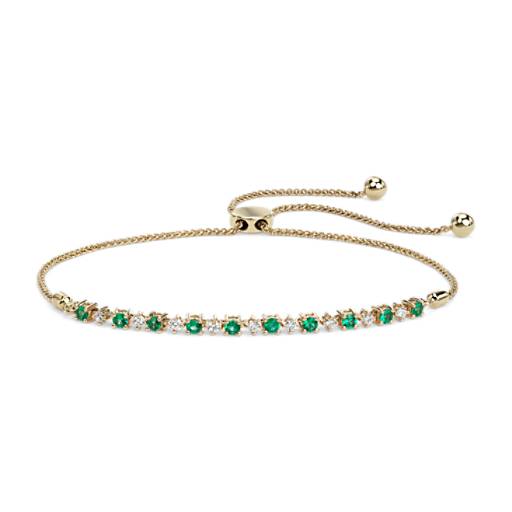 Petite Emerald and Diamond Bolo Bracelet in 14k Yellow Gold (2.2mm ...