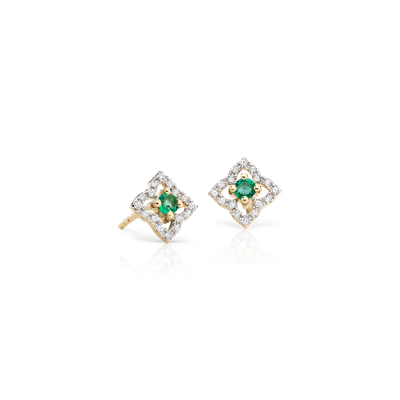 Petite Emerald Floral Stud Earrings in 14k Yellow Gold (2.4mm) | Blue Nile