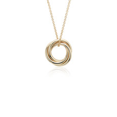 18&quot; Petite Infinity Rings Pendant in 14k Yellow Gold