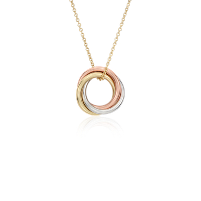 Petite Infinity Rings Pendant in 14k Tri-Color Gold | Blue