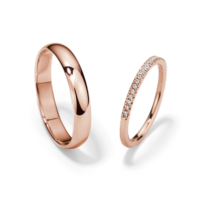 Petite Micropave And Classic Wedding Ring Set In 14k Rose Gold
