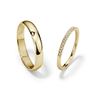 Petite Micropave And Classic Wedding Ring Set In 14k Yellow Gold