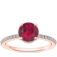 NEW Petite Micropavé Hidden Halo Engagement Ring with Round Ruby in 14k Rose Gold (6mm)