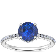NEW Petite Micropavé Hidden Halo Engagement Ring with Round Sapphire in Platinum (6mm)