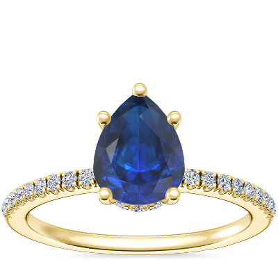 Petite Micropavé Hidden Halo Engagement Ring with Pear-Shaped Sapphire ...