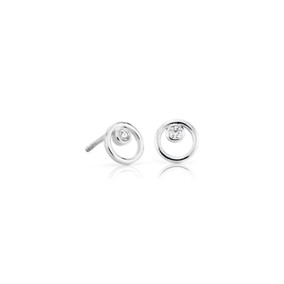 Petite Open Circle Diamond Birthstone Earrings in 14k White Gold | Blue ...